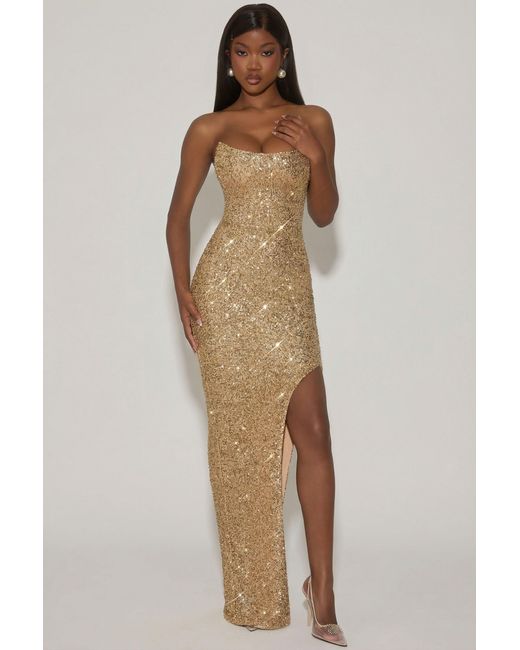 Oh Polly Metallic Embellished Corset Gown