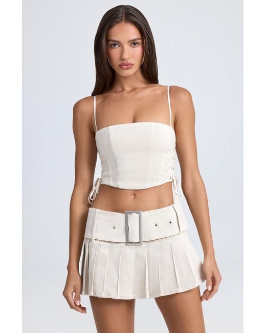 Oh Polly White Belted Pleated Low-Rise Micro Mini Skirt