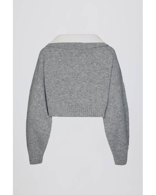 BO+TEE Gray Soft Knit Layered Collar Cropped Jumper