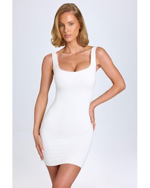 Oh Polly White Modal Lace-Trim Bodycon Mini Dress