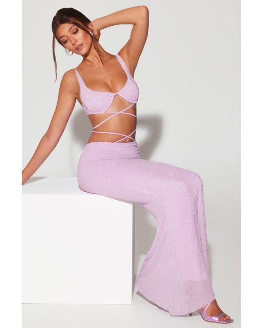 Oh Polly Purple Embellished Strappy Maxi Skirt