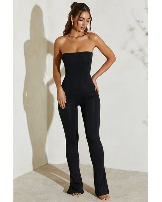 Oh Polly Black Strapless Flared Hem Jumpsuit