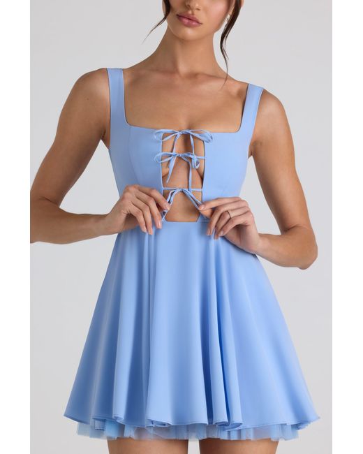 Oh Polly Blue Tie-Detail A-Line Micro Mini Dress