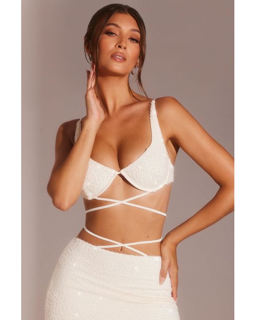 Oh Polly White Embellished Underwired Strappy Crop Top