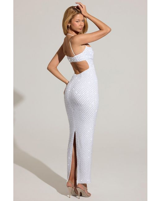 Oh Polly White Embellished Cowl-Neck Maxi Dress