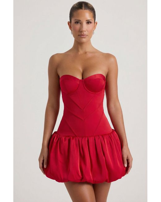 Oh Polly Red Cut-Out Bubble Hem Corset Mini Dress