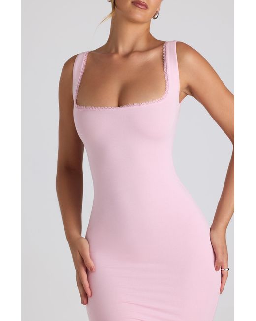 Oh Polly Pink Modal Lace-Trim Midaxi Dress