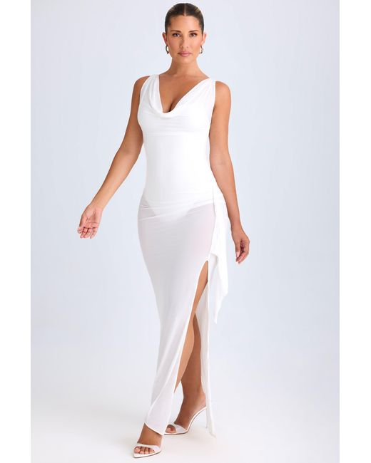 Oh Polly White Ruffle-Trim Cowl-Neck Midaxi Dress