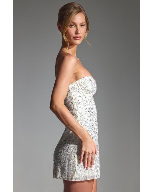 Oh Polly White Embellished Strapless Corset Mini Dress