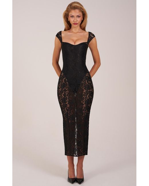 Oh Polly Black Sweetheart-Neck Maxi Dress