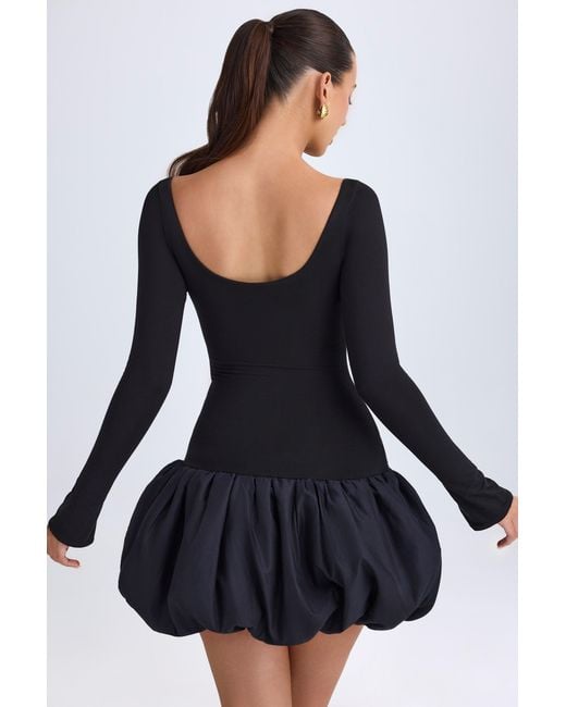 Oh Polly Black Modal Scoop-Neck Drop-Waist Bubble Hem Mini Dress