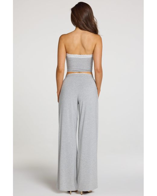 Oh Polly Gray Modal Mid-Rise Wide-Leg Trousers