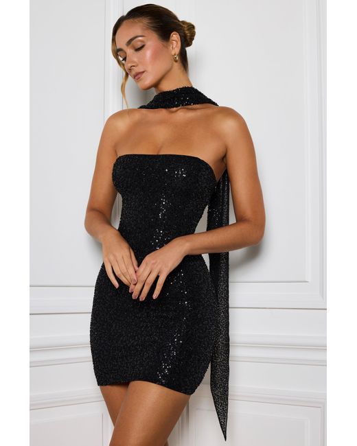 Oh Polly Black Embellished Scarf-Detail Mini Dress