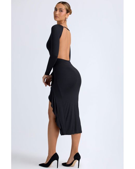 Oh Polly Black Modal Ruffled Midaxi Dress