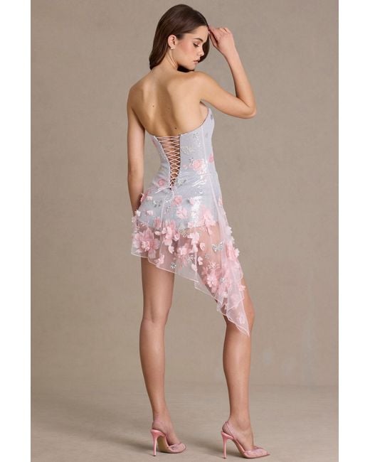 Oh Polly Pink Embellished Tulle Corset Mini Dress