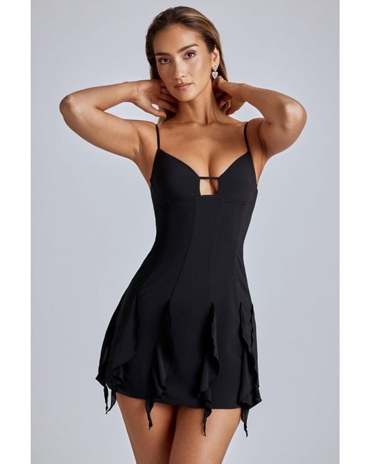 Oh Polly Black Ruffle A-Line Mini Dress