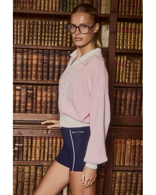BO+TEE Pink Cotton Jersey Oversized V-Neck Jumper