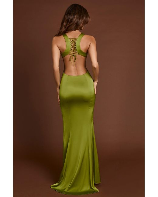 Oh Polly Green Scoop-Neck Lace-Up Back Maxi Dress