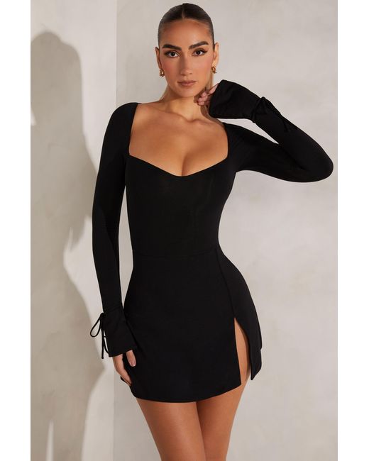 Oh Polly Black Long Sleeve A-Line Mini Dress