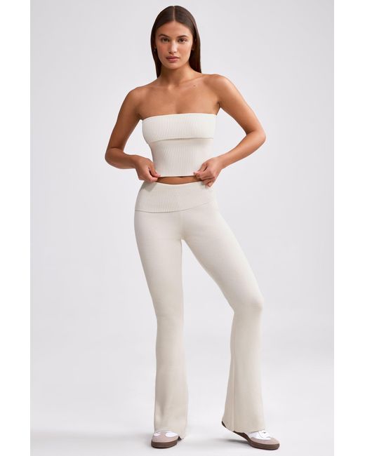 BO+TEE White Chunky Knit Foldover Kick Flare Trousers
