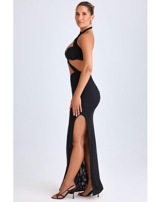 Oh Polly Black Hardware Detail Cut-Out Halterneck Maxi Dress