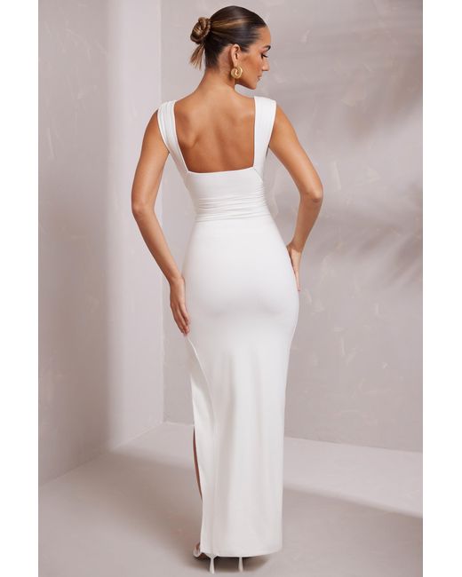 Oh Polly White High Split Plunge Neck Maxi Dress