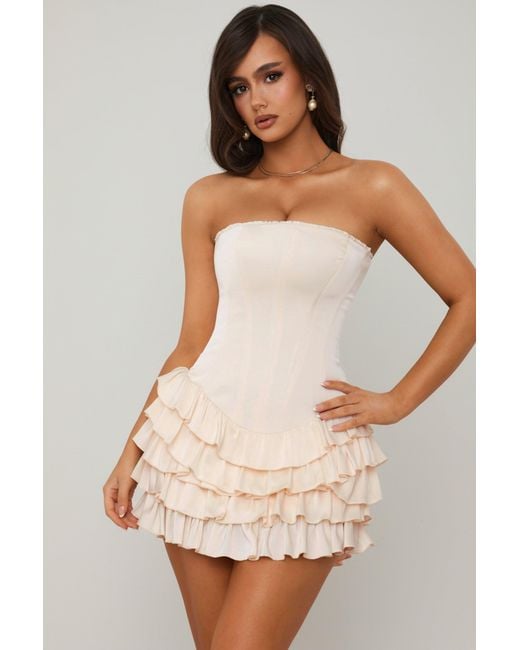 Oh Polly White Bandeau Ruffled Tiered Corset Mini Dress