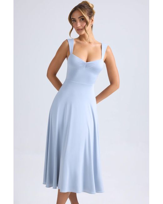 Oh Polly Blue Sweetheart-Neck Ruched Midaxi Dress
