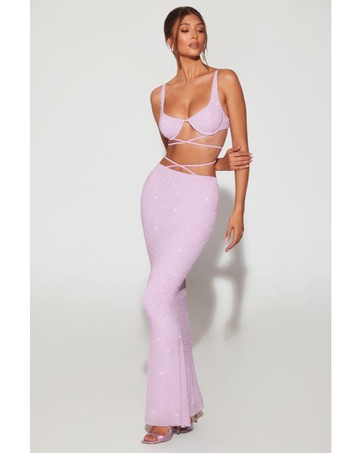 Oh Polly Purple Embellished Strappy Maxi Skirt