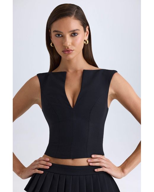 Oh Polly Black V-Neck Structured Crop Top
