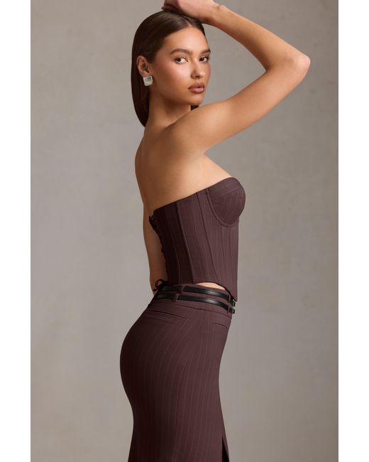 Oh Polly Brown Pinstripe Lace-Up Corset Top