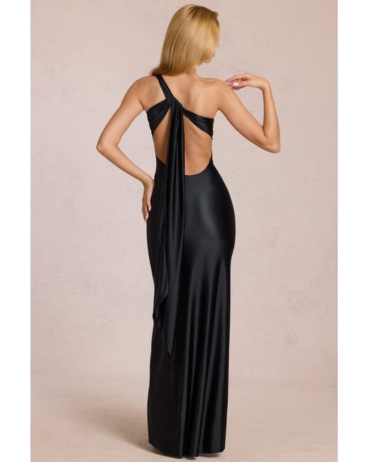 Oh Polly Black Asymmetric Tie-Back Gown