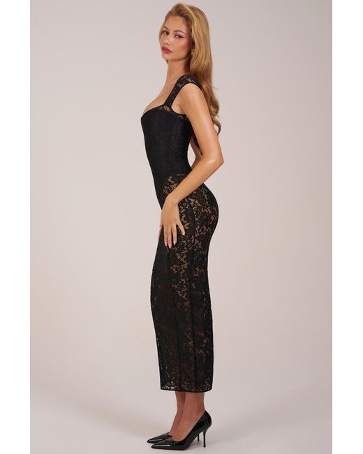 Oh Polly Black Sweetheart-Neck Maxi Dress