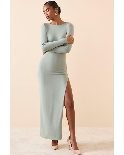 Oh Polly Green Long Sleeve Backless Maxi Dress