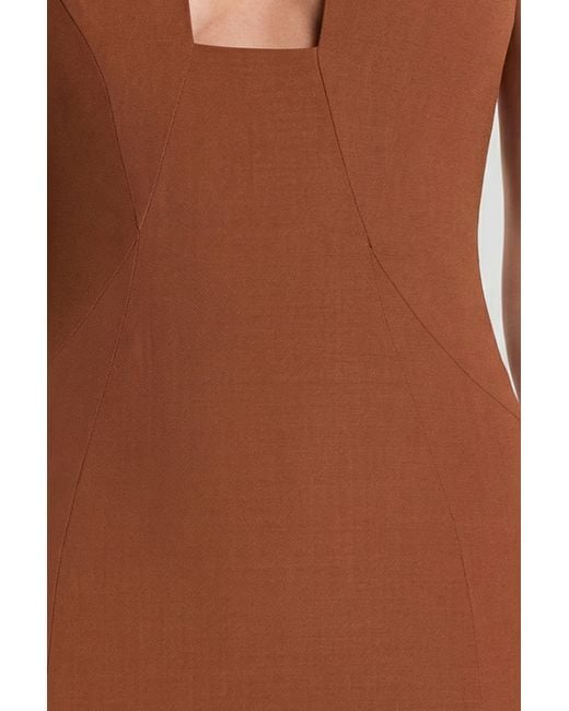 Oh Polly Brown Woven Twill Halter Neck Plunge Maxi Dress