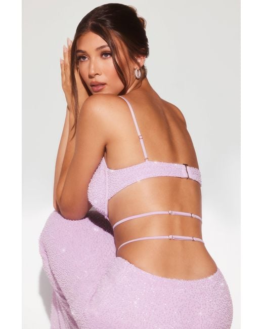 Oh Polly Purple Embellished Underwired Strappy Crop Top