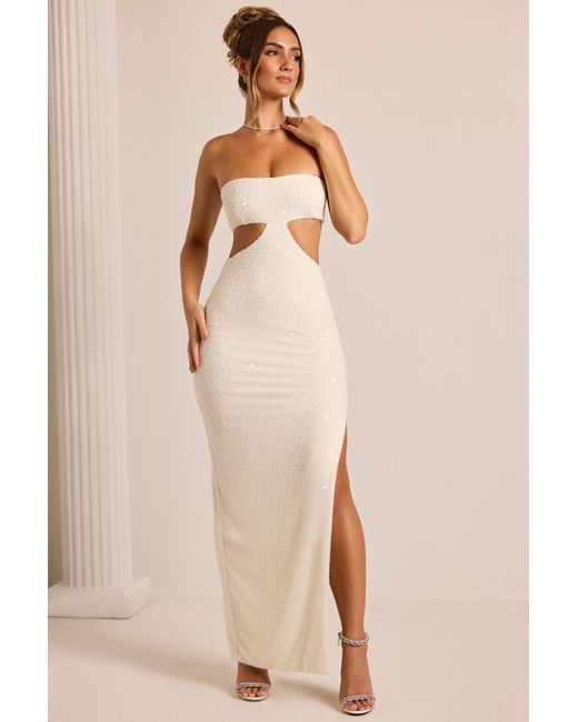 Oh Polly White Embellished Cut Out Maxi Dress