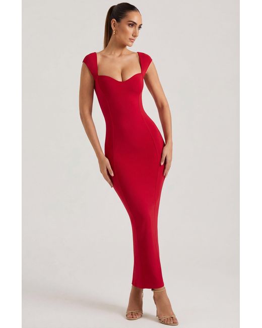 Oh Polly Red Sweetheart Neckline Maxi Dress
