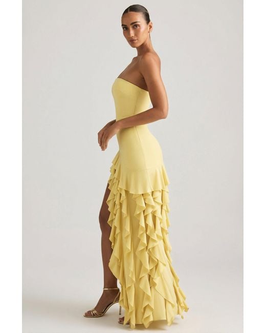 Oh Polly Yellow Ruffle-Trim Strapless Gown