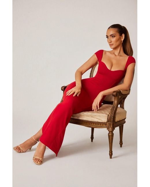 Oh Polly Red Sweetheart Neckline Maxi Dress