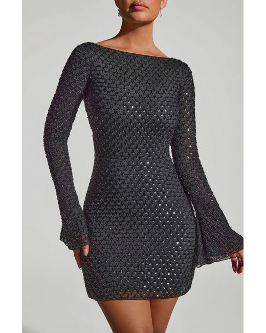 Oh Polly Black Embellished Open-Back A-Line Mini Dress