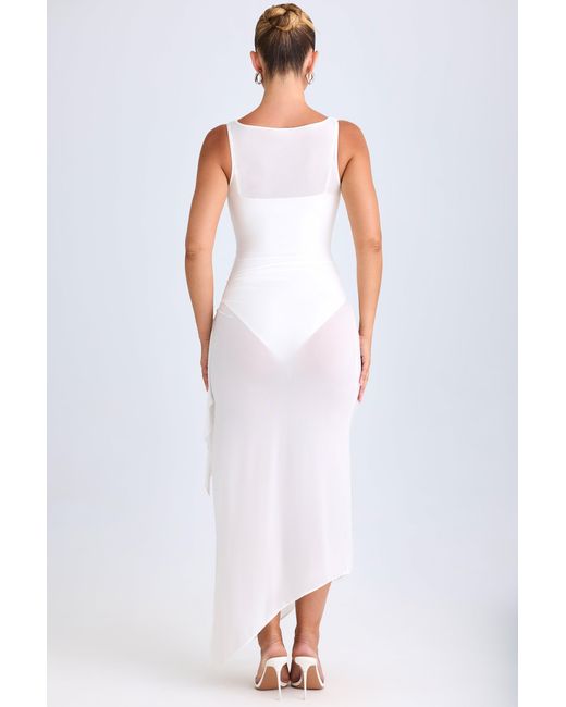 Oh Polly White Ruffle-Trim Cowl-Neck Midaxi Dress