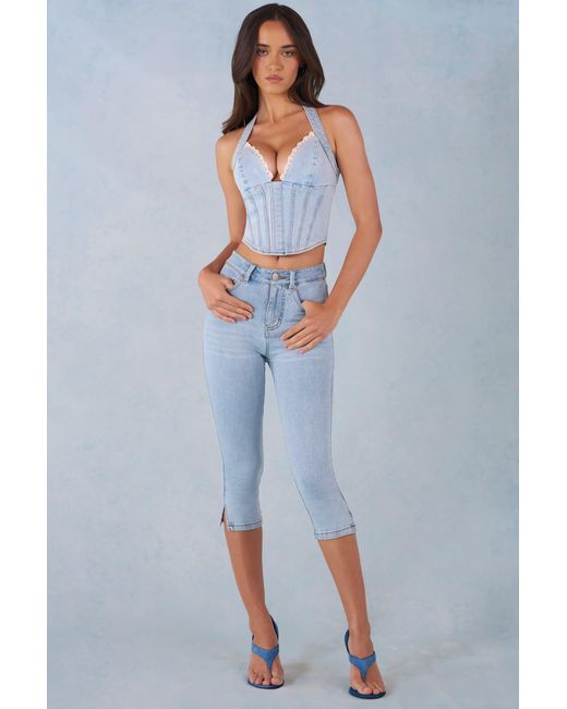 Women's Blue Mid-Rise Denim Capri Jeans