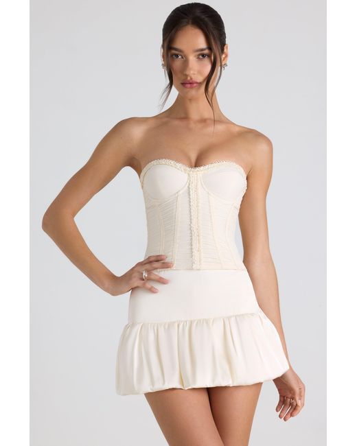 Oh Polly White Ruched Lace-Up Strapless Corset Top