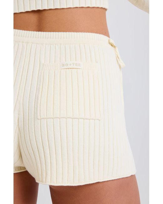 BO+TEE White Ribbed Knit Tie Mini Shorts