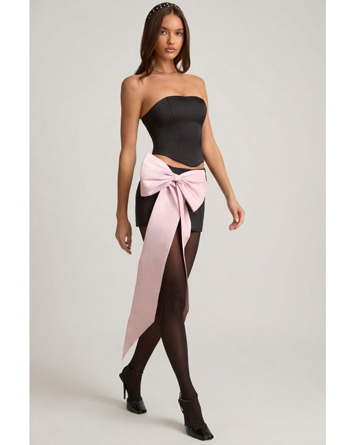Oh Polly Black Satin Bow-Detail Low-Rise Mini Skirt