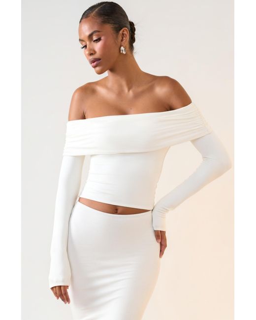 Oh Polly White Modal Off-Shoulder Long-Sleeve Top