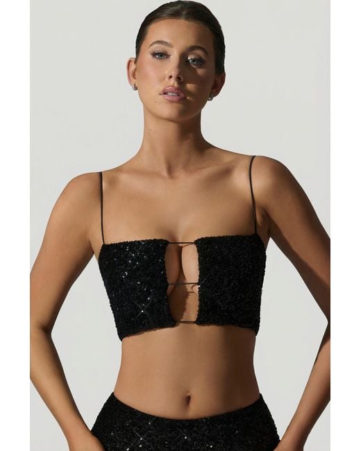 Oh Polly Black Embellished Cut-Out Crop Top