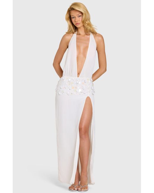 Oh Polly White Embellished Waist Maxi Dress
