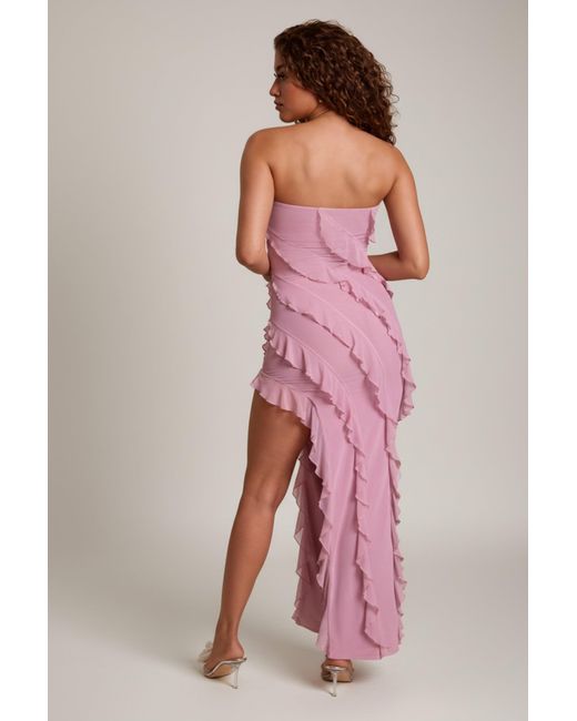 Oh Polly Pink Bandeau Ruffle Detail Maxi Dress